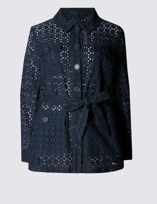 Pure Cotton Belted Broderie Jacket